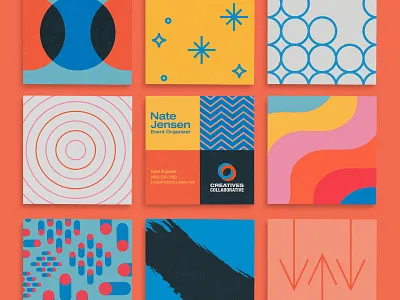 Creatives Collaborative Cards business cards collaborative colorful creatives patterns playful square vector