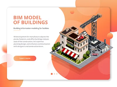 Illustration for buildings site bokeh building building design card construction crane design facade gradient house icon illustration info card isometric landing page orange red ui uidesign wave website