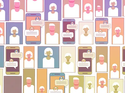 Communication! bots character chat communicate conversation design digital digitalage gradients graphic humans illustration interaction messages minimal newage phone relation technology vector