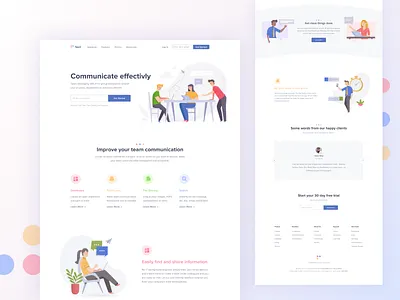 Tesot - Team Communication Landing Page clean colorful customer service customer support features footer header homepage illustration landing page minimal multi color project management team collaboration team communication testimonial ui design ux design web design website