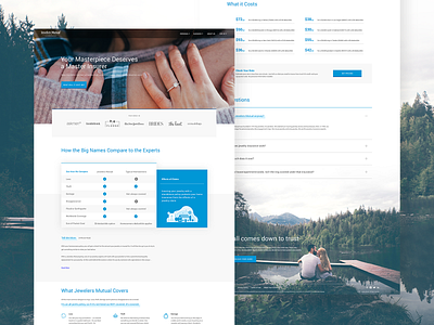 How JM Compares Insurance Landing Page background bling chart compare comparison coverage design diamond engagement footer illustration insurance insure jewelry landing landing page page ring unique website