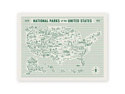 National Park Map 60 ameria illustrated map illustration line art map national park national park service national parks usa