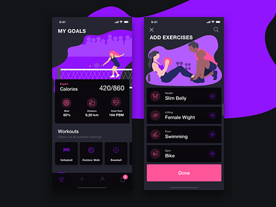 Fitness App Planner app clean design fitness app flat illustration ios minimal planner sport ui ux vector