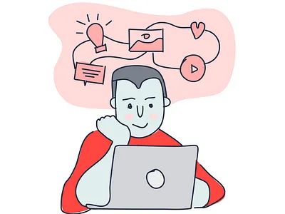 Designer brainstorm creativity designer illustration laptop macbook thought thought bubble thoughts work workspace