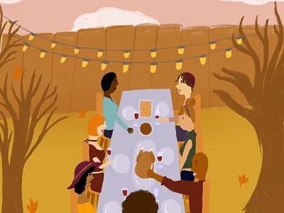 "Happy Friendsgiving" illustration autumn autumn leaves autumn party color design diverse fall friends friendsgiving illustration lovely procreate procreate app stationery thanksgiving
