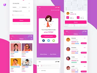Geaux—Nail Artists At Your Fingertips app app design color design interface nail artist queble ui ux