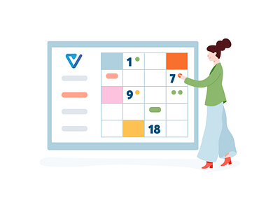 Illustration for Voicera app artificial intelligence calendar character colorful company corporate girl illustration meeting organise people tiles vector voicera