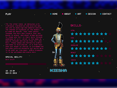 About Me page 80s about me design neon personal website portfolio retro ui ux video games web desgin website