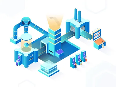 The Digital Cloud Factory cloud data center digital factory illustration isometric sketch ui ux