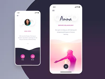 Relaxation Center Landing Page app apple blur chill flat fonts interface ios material mobile original relax relaxation shadow therapy ui unique unwind wave yoga