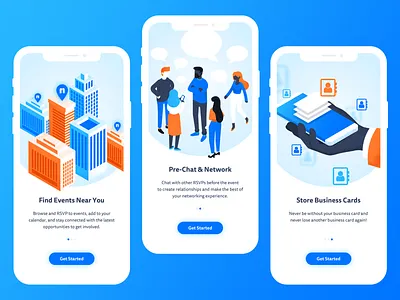 App Onboarding Illustrations app app design business card chat city events illustration networking onboarding ui