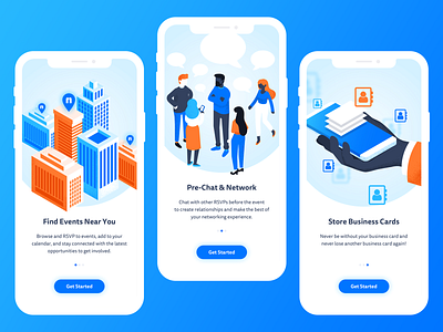 App Onboarding Illustrations app app design business card chat city events illustration networking onboarding ui