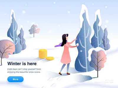 Winter Is Here gold illustration snow tree