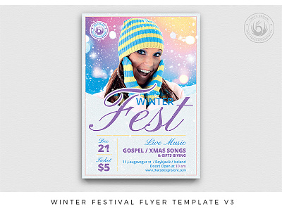 Winter Festival Flyer Template V3 bar christmas club cold dj event festival flyer ice market mountain night party photoshop poster psd skiing snow template winter