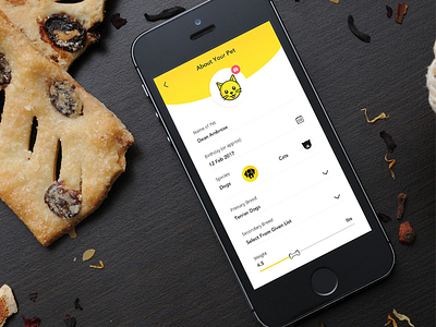 Pet care app business clean ui create profile creative design enterprise filter form illustrator pet app pet care pet design profile ui ux white yellow