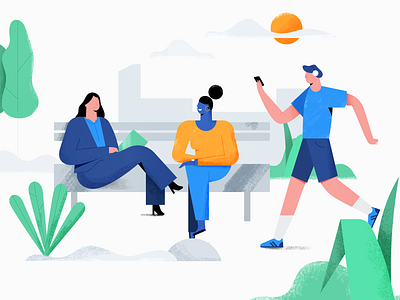 First.io Home agent business colors design flat grain illustration park people plants real estate run texture woman