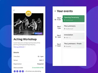 College Event App UI app concept event app green ios light mobile phone timeline typography ui