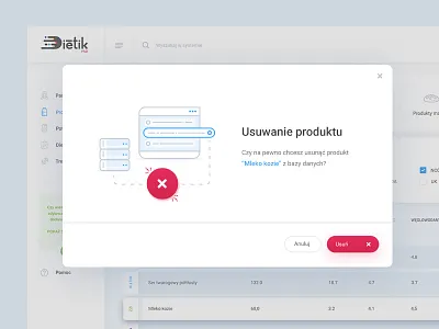 Dietik delete product (alert popup) admin admin dashboard alert design diet icon illustration landingpage popup typography ui ux website
