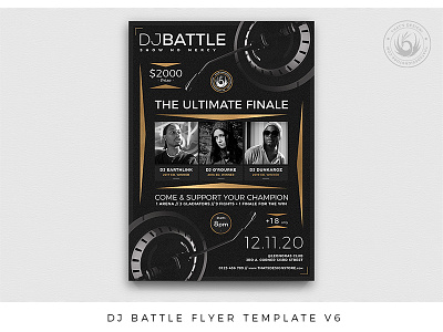 DJ Battle Flyer Template V6 battles black classy club deejay dj elegant fight flyer gold hip hop hiphop music photoshop poster psd template underground urban war