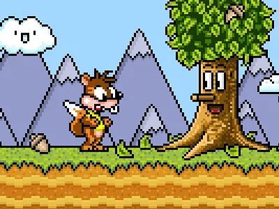 The Great Oak... 16bit aseprite game gameart grass indiegame leaf leveldesign nut oak pixel pixelart squirrel tree videogame