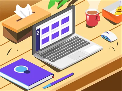 Workspace Illustration book illustration isometric isometric design laptop tissue work workspace