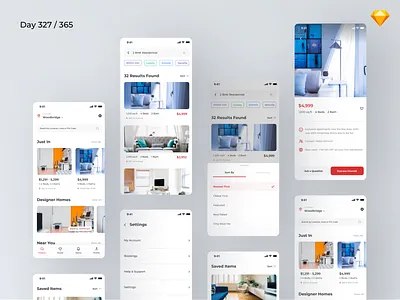Real Estate App Concept Freebie | Day 327/365 - Project365 bold challenge daily ui design challenge find house freebie freebie friday housing mobile mobile app project365 real estate app real estates sketch sketch freebie ui kit