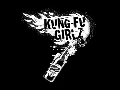 Kung-Fu Girlz merch band beer bottle fire flags flames illustration merch merchandise molotov music punk tshirt