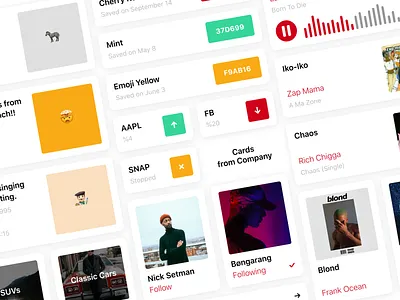 Freebie! - UI Cards 🃏 12 album audio buttons colors design download free hex ios kit mockup music resource sketch stocks ui ui pack white