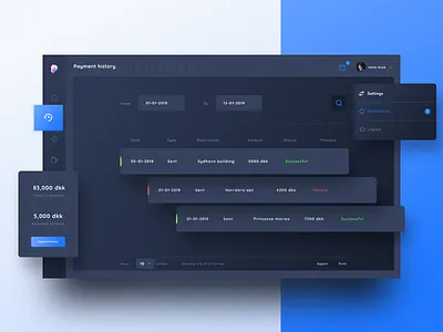 Payment history-dark mode BRICKSHARE dailyui dark date investment messages mode night notifications payment schedule settings web