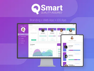 Q Smart admin dashboard graident ios material minimal minimal branding purple quality tracking ui ux web web admin
