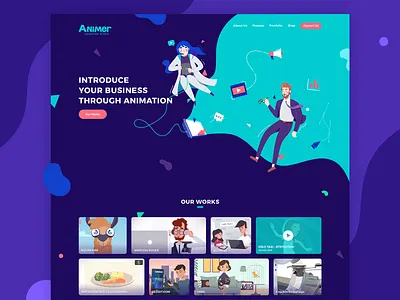 Animation Studio Website Redesign animation studio design explainer video hero image homepage illustration landing page purple ui user interface web design website