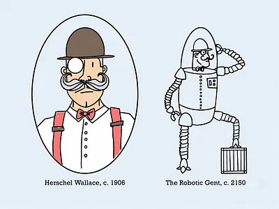 Robotic Gentleman Backstory apple pencil cartoon character art character concept character design comic concept hand drawing illustration ipad pro line art procreate app robot