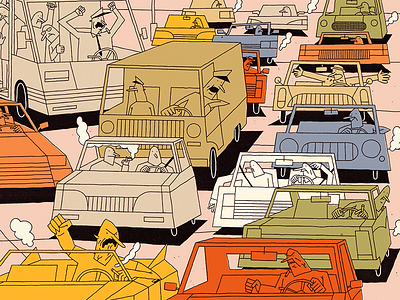 Situazione di traffico orribile animal car city dog furniture illustration jam life life coach sofa street traffic
