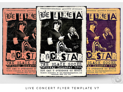 Live Concert Flyer Template V7 artist band blues concert design distressed fest festival gig grunge hard rock indie jazz live metal music pastel punk rock singer
