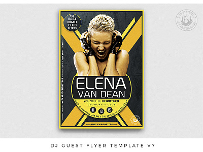 DJ Guest Flyer Template V7 black classy club concert deejay dj electronic flyer gig music night party photoshop poster psd rave techno template underground yellow