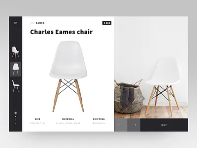 Eames Shop accents black black white clean creative e commerce eames eames chair ecofriendly item item card layout minimal minimalistic product shop shop design ui ux website
