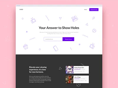 Vued Landing Page branding clean design illustration minimal movie type typography ui ux web website