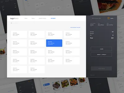 Resto POS App - Payment Management bill cash cashier course credit customer food management minimal mobile order payment point of sale pos restaurant resto status tablet transaction ui