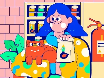 Comida! cat character duck food girl illustration lady vector