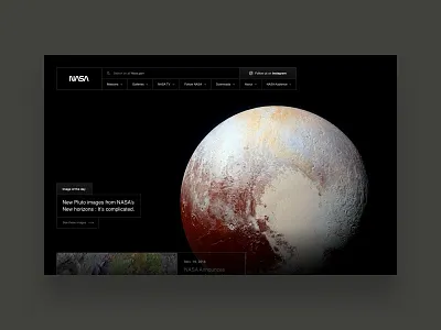 National Aeronautics and Space Administration art direction black dark design digital freelance minimalist nasa photography planet pluto space typography user interface visual design website
