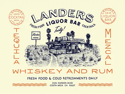 Landers Liquor Bar bar branding custom type illustration print restaurant tropical type typography vintage vintage type
