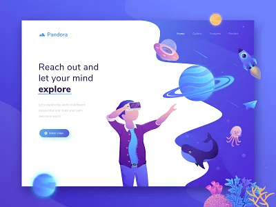 Pandora - Header Illustration design exploration gradation gradient header illustration landingpage typography ui ux vector vr web website
