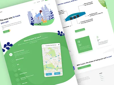 Landing page - App for pet tracking app app concept app presentation concept contest design illustration landing page logo pet pet tracker pet tracking project redesign ui ux