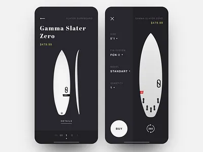 Surf Shop App app black black white clean creative ecofriendly ecomerce item item card layout minimal minimalistic product shop shop app shop design surf surf board surfing ui ux