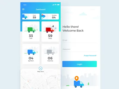 Geosafe Transport Tracking App aamir mansuri app dashboard design dribbble icons illustration interaction interface ios iphonex maps signup tracking transport truck ui ux