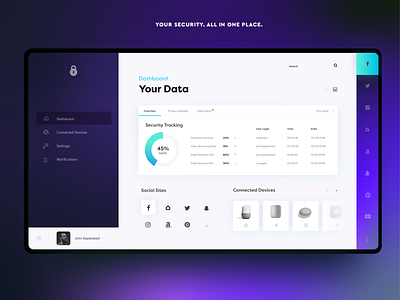Automated Hack #20 - Automation Privacy Dashboard automation dashboard devices gradient grid layout monitor privacy purple secure security settings social statistics ui web website