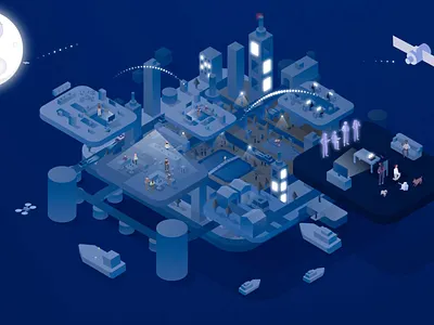 Earth boat building character drone earth house isometric isometric design isometric illustration isometry lamp night
