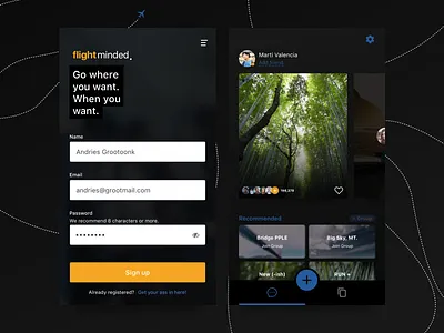 Flight booking | dark UI avatar button cards dashboard flight form inputs interface ios layout log in mobile password sketch ui ux