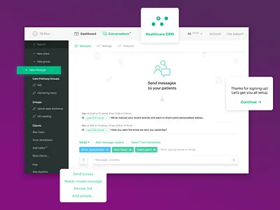 Healthcare CRM Messages b2b chat conversation crm dashboard healthcare messages ui ui design ux design web app webapp wellness