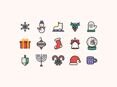 Holiday Icons! cute hannukah holiday icon set icons line icons santa santa claus snowglobe snowman winter